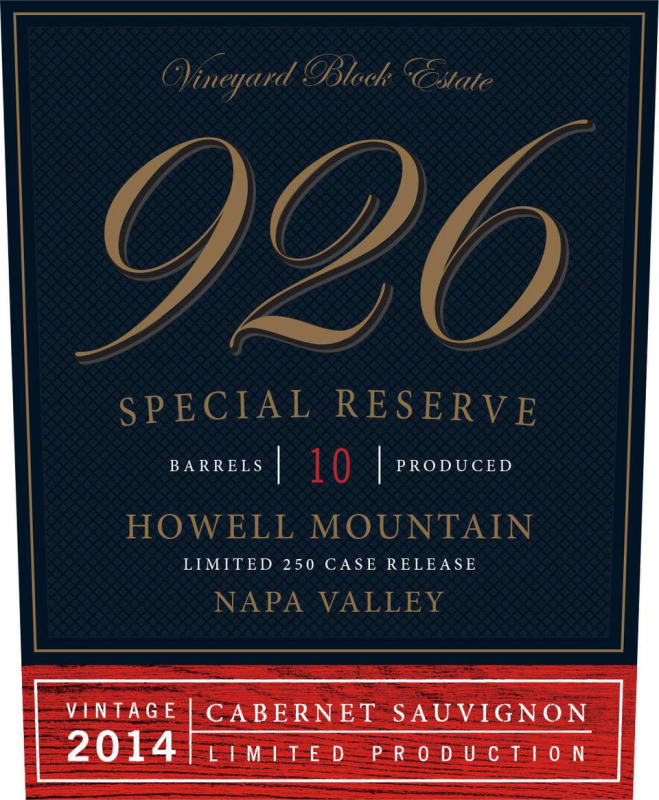 Vineyard Block Estate Block 926 Howell Mountain Cabernet Sauvignon 2014 Front Label
