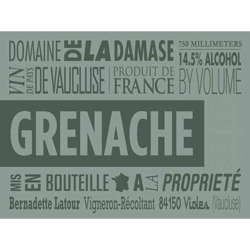 Domaine de la Damase Grenache 2018 Front Label
