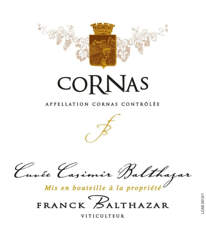 Franck Balthazar Cornas Cuvee Casimir Balthazar 2015 Front Label