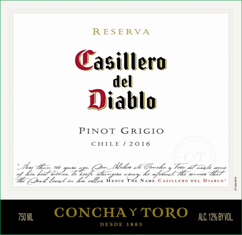 Casillero del Diablo Reserva Pinot Grigio 2016 Front Label