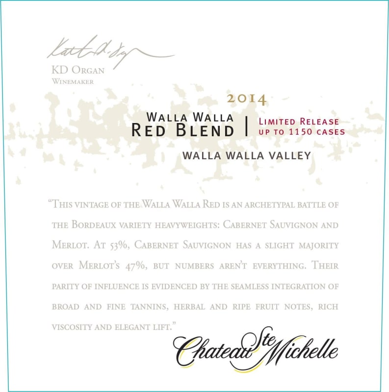 Chateau Ste. Michelle Limited Release Walla Walla Red 2014 Front Label