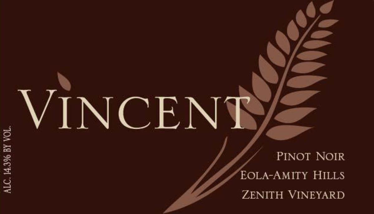 Vincent Wine Company Zenith Vineyard Pinot Noir 2013 Front Label