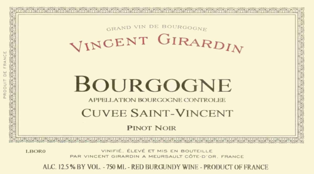 Vincent Girardin Bourgogne Cuvee Saint-Vincent Rouge 2008 Front Label