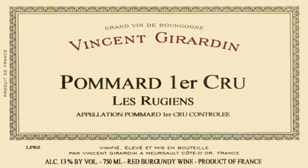 Vincent Girardin Pommard Les Rugiens Premier Cru 2001 Front Label
