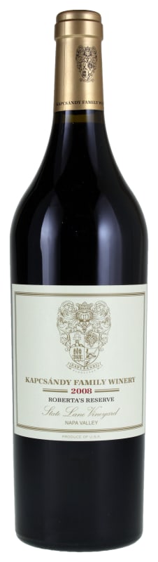 Kapcsandy Family Winery State Lane Vineyard Roberta's Reserve 2008 Front Bottle Shot
