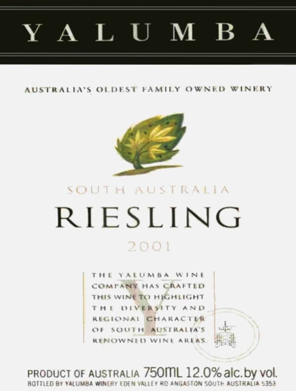 Yalumba Y Series Riesling 2001 Front Label