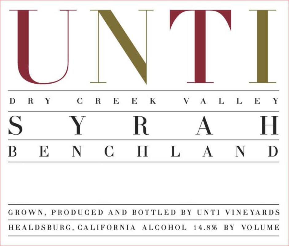 Unti Benchland Syrah 2014 Front Label