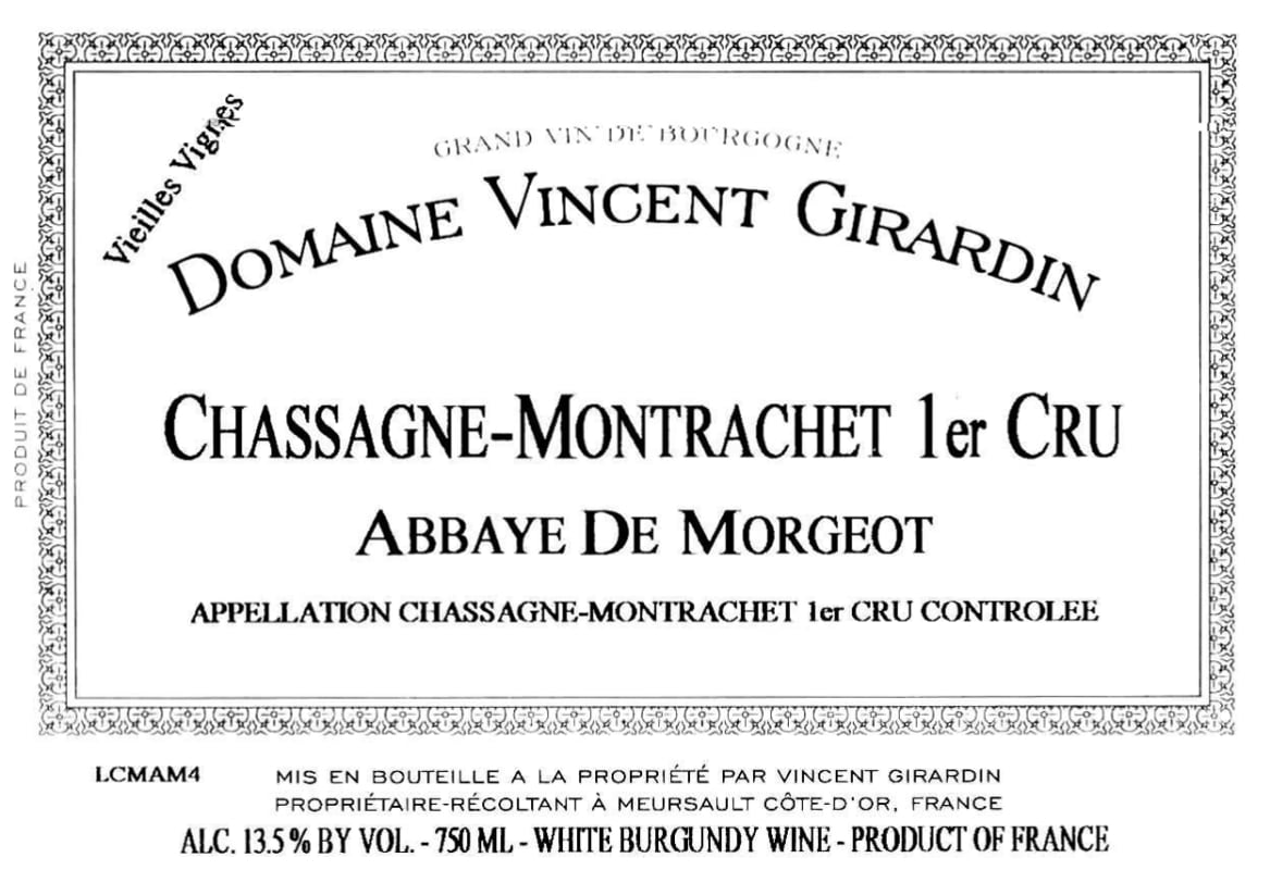 Vincent Girardin Chassagne-Montrachet Abbaye de Morgeot Premier Cru 2005 Front Label
