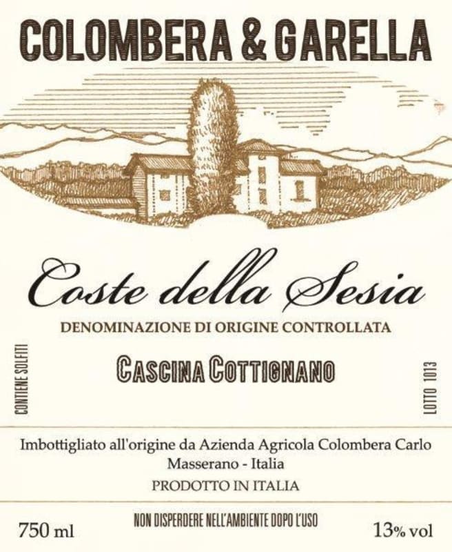Colombera & Garella Coste della Sesia Cascina Cottignano 2015 Front Label