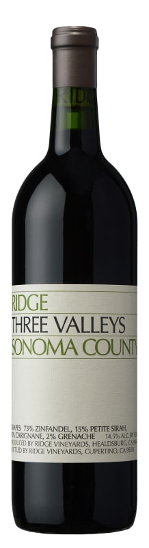 Ridge Three Valleys Red 2018 Front Bottle Shot