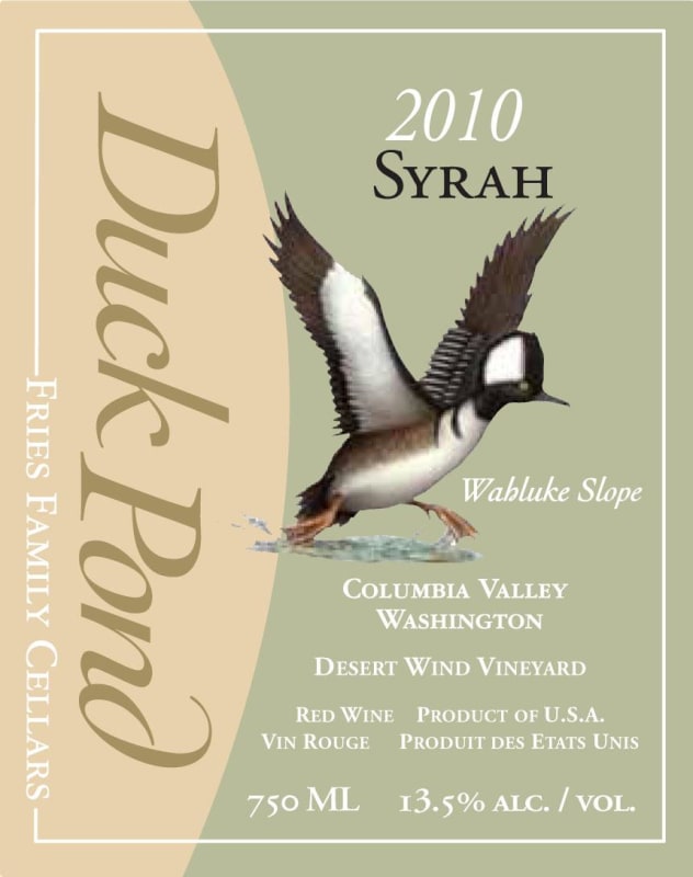 Duck Pond Desert Wind Vineyard Syrah 2010 Front Label