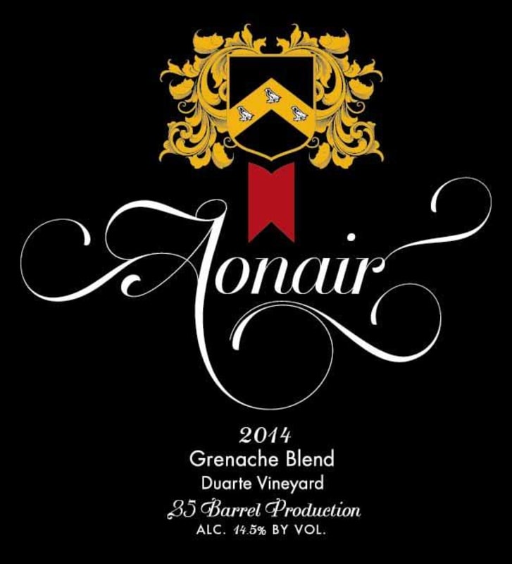 Aonair Duarte Vineyard Grenache Blend 2014 Front Label