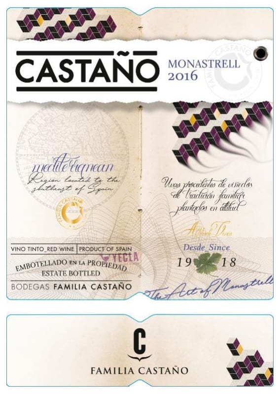 Bodegas Castano Monastrel Red 2016 Front Label