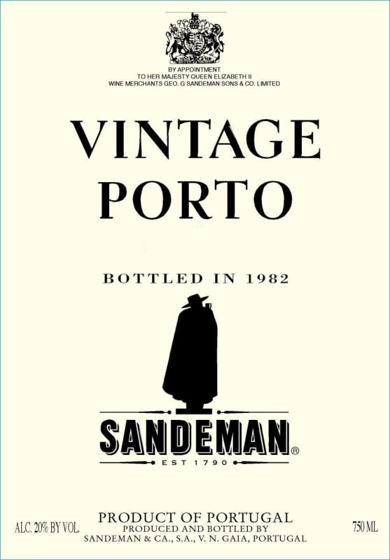Sandeman Vintage Port (wine stained label) 1985 Front Label