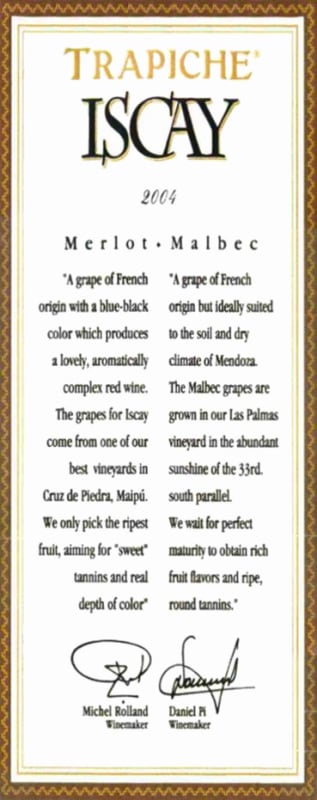 Trapiche Iscay Merlot Malbec 2004 Front Label
