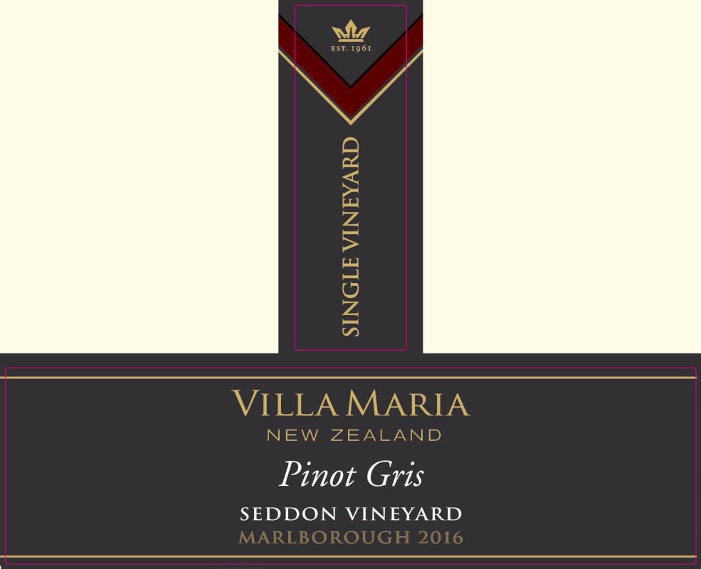 Villa Maria Single Vineyard Seddon Pinot Gris 2016 Front Label