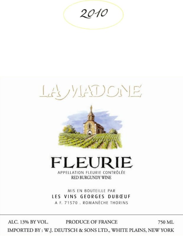 Duboeuf Fleurie La Madone 2010 Front Label