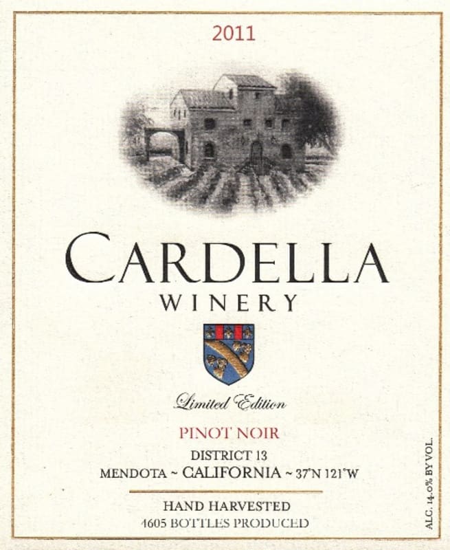 Cardella Winery Limited Edition Pinot Noir 2011 Front Label