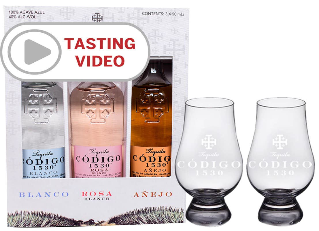 Codigo 1530 Tequila Tasting Trio of Blanco, Rosa & Anejo (50ML Bottles with Tasting Glasses) Gift Product Image