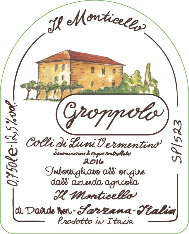 Il Monticello Groppolo Vermentino 2016 Front Label
