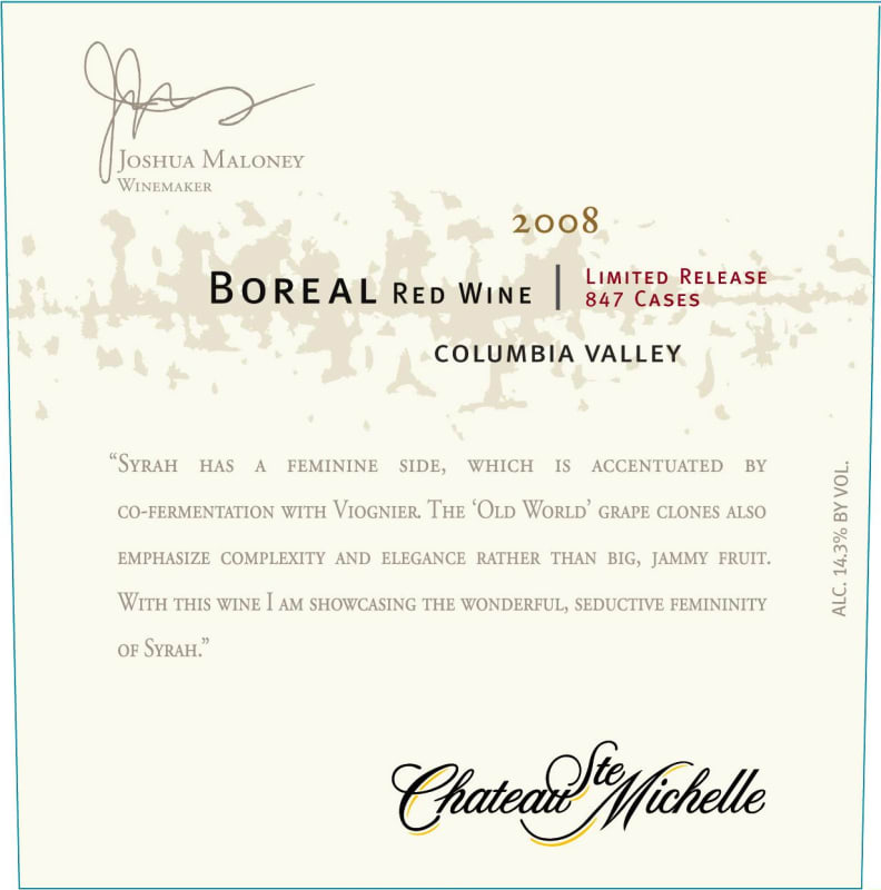 Chateau Ste. Michelle Limited Release Boreal 2008 Front Label