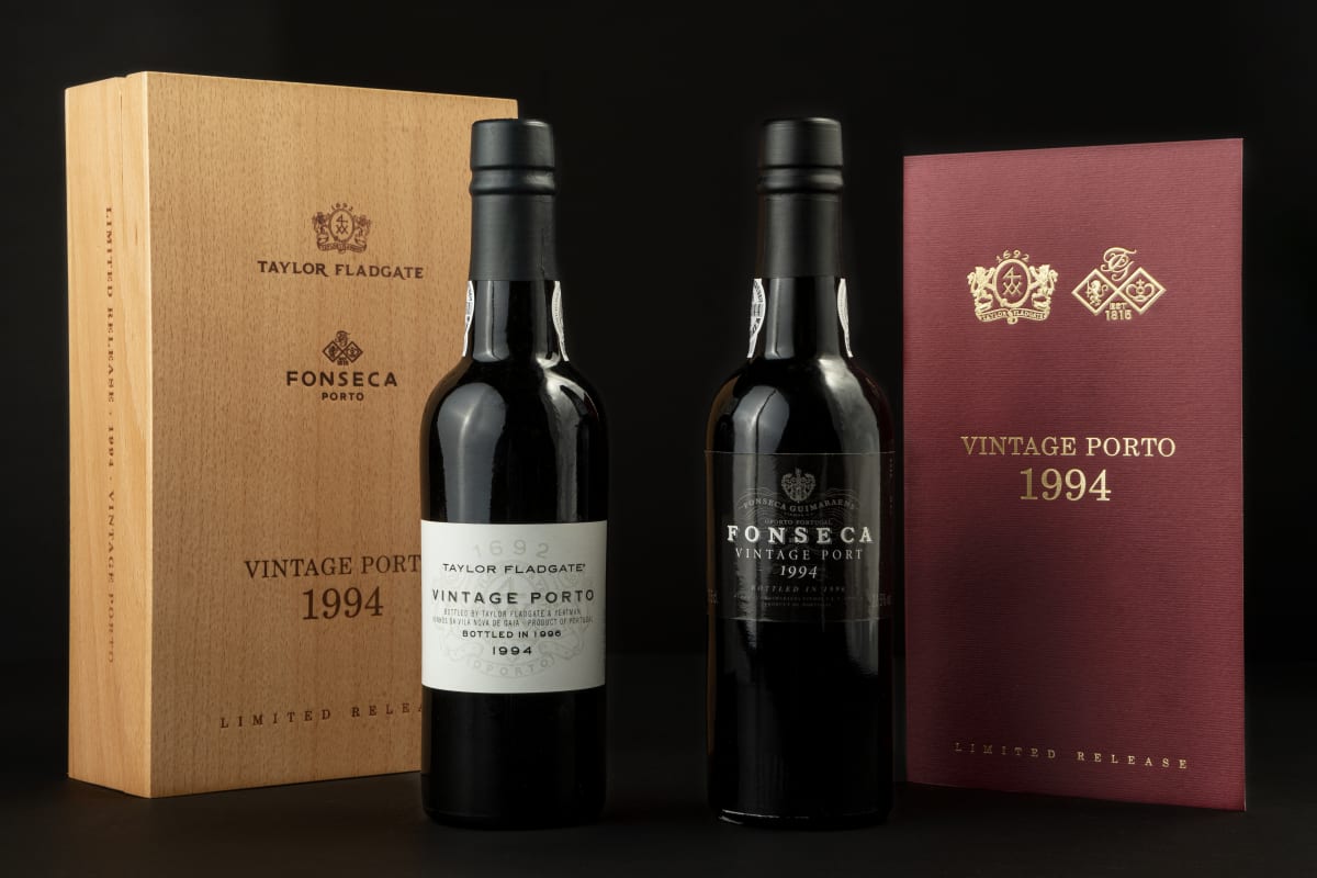 Taylor Fladgate Vintage Port & 1994 Fonseca Vintage Port in Wooden Gift Box (375ML) Front Bottle Shot