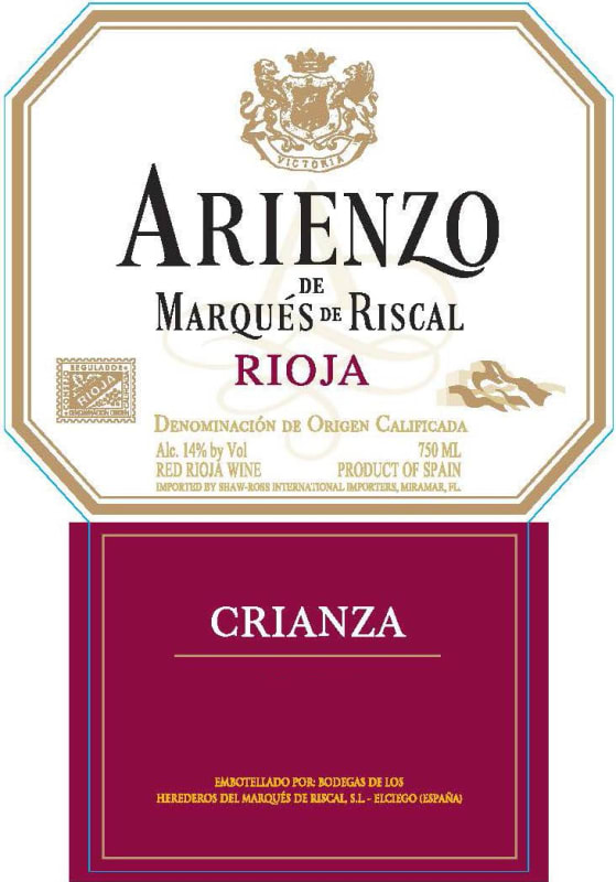 Marques de Riscal Marques de Arienzo Crianza 2015 Front Label