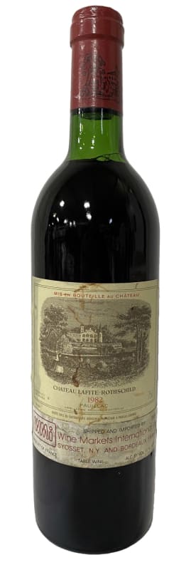 Chateau Lafite Rothschild (wine stained label) 1982 Front Bottle Shot