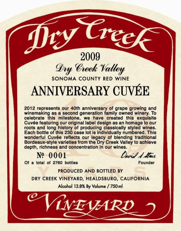 Dry Creek Vineyard Anniversary Cuvee 2009 Front Label