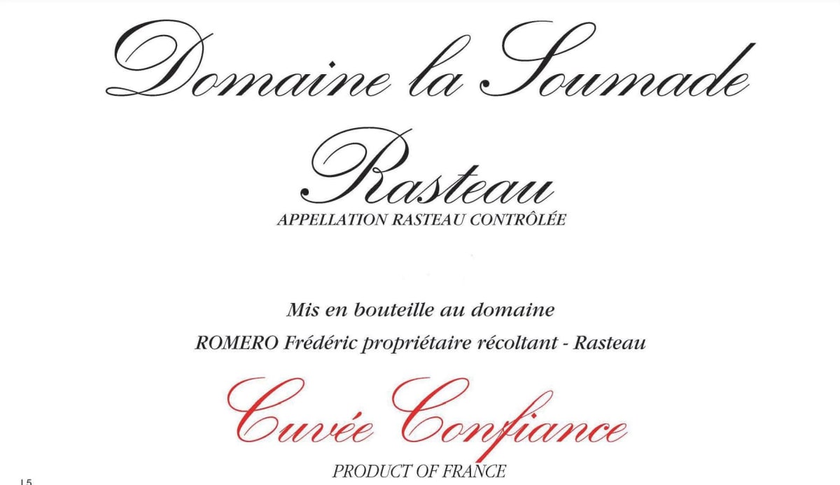 Domaine la Soumade Rasteau Cuvee Confiance 2000 Front Label