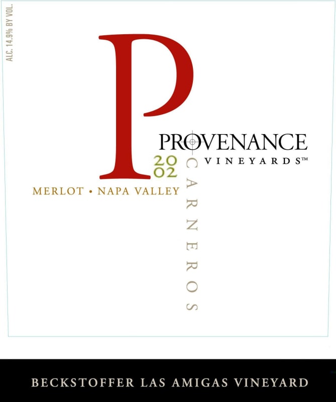 Provenance Vineyards Beckstoffer Las Amigas Vineyard Merlot 2002 Front Label