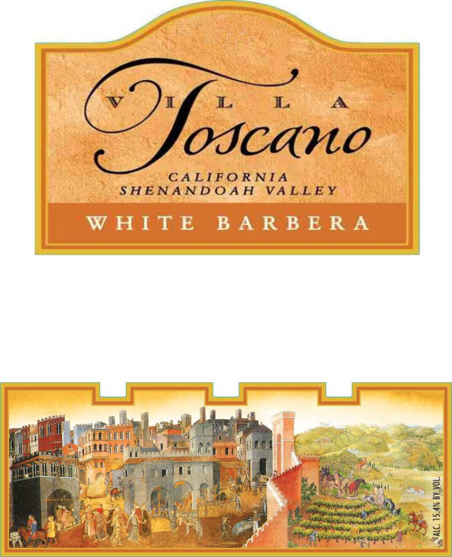 Villa Toscano Winery White Barbera 2015 Front Label