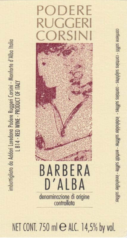 Podere Ruggeri Corsini Barbera d'Alba 2016 Front Label