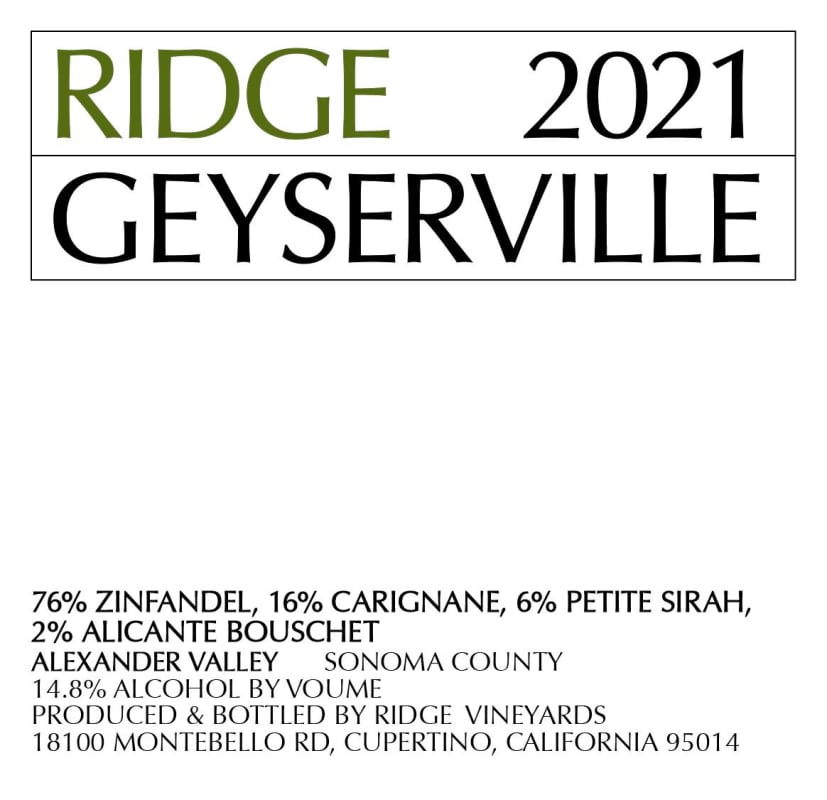 Ridge Geyserville (1.5 Liter Magnum) 2021 Front Label