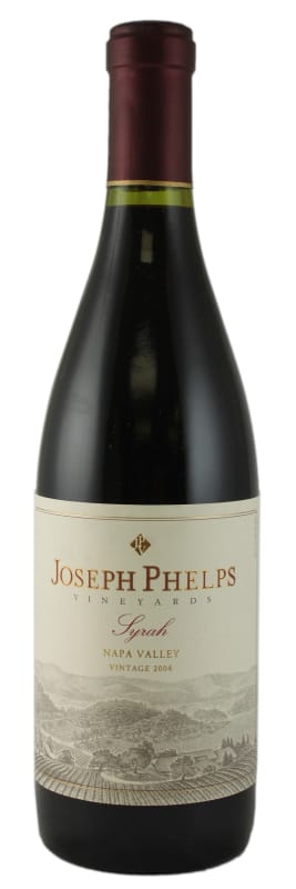 Joseph Phelps Syrah (wine stained labels) 2004 Front Bottle Shot