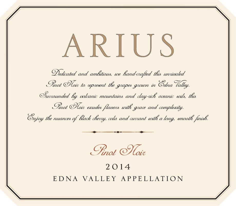 Arius Edna Valley Pinot Noir 2014 Front Label
