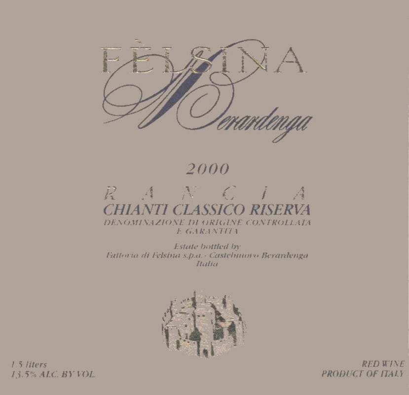 Felsina Berardenga Chianti Classico Rancia Riserva 2000 Front Label
