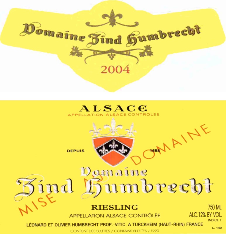 Zind-Humbrecht Alsace Riesling 2004 Front Label