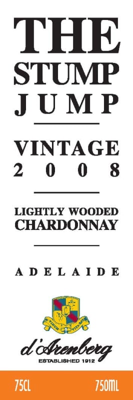 d'Arenberg The Stump Jump Light Wooded Chardonnay 2008 Front Label