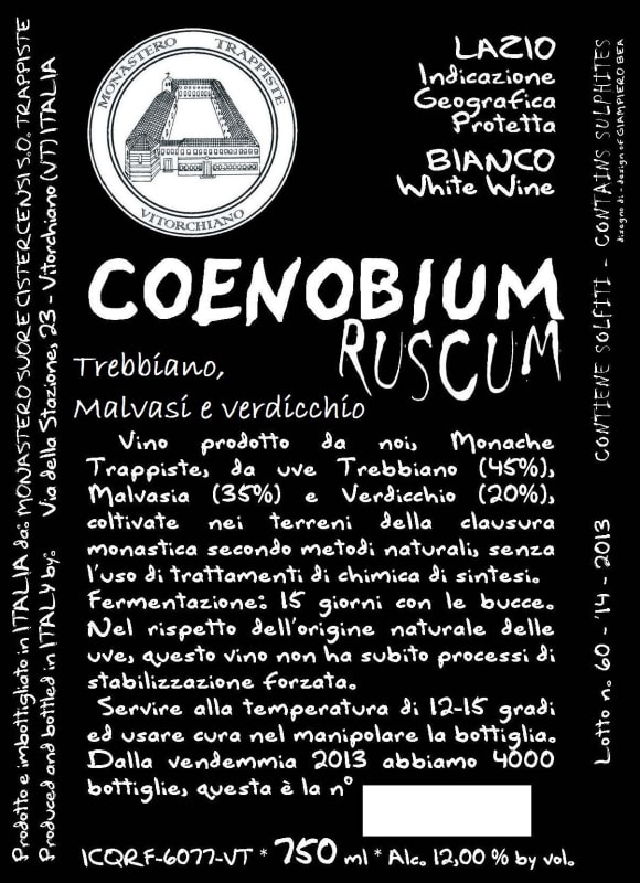 Monastero Suore Cistercensi Ruscum Lazio Bianco 2022 Front Label