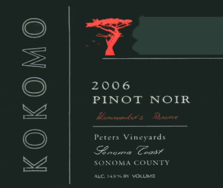 Kokomo Peters Vineyard Winemaker's Reserve Pinot Noir 2006 Front Label