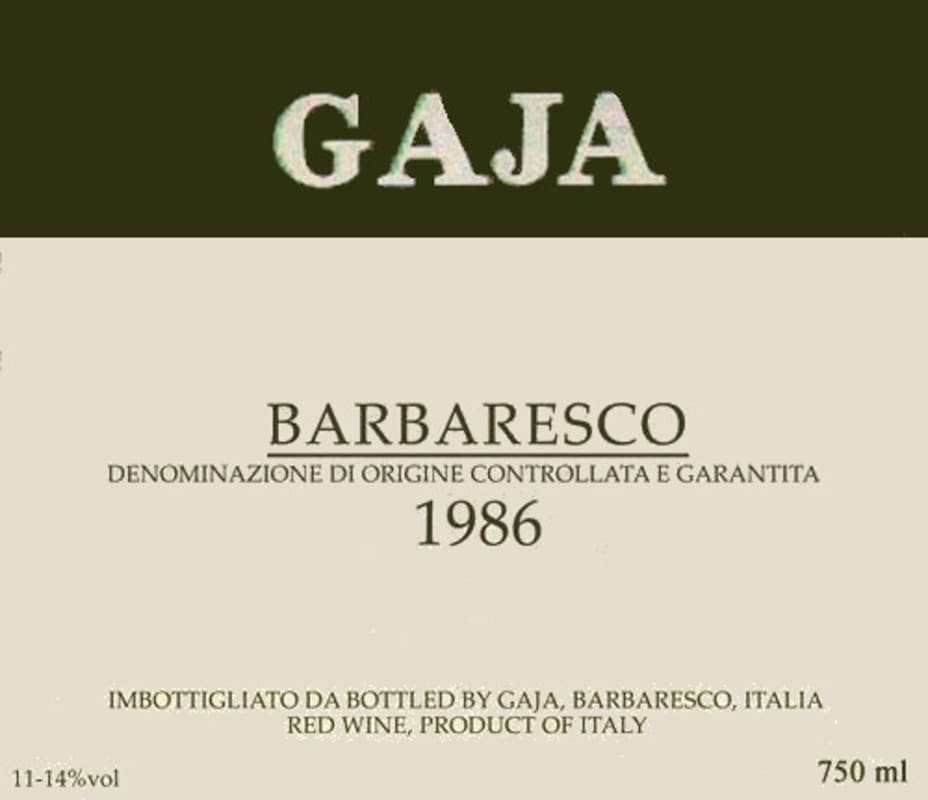 Gaja Barbaresco 1986 Front Label