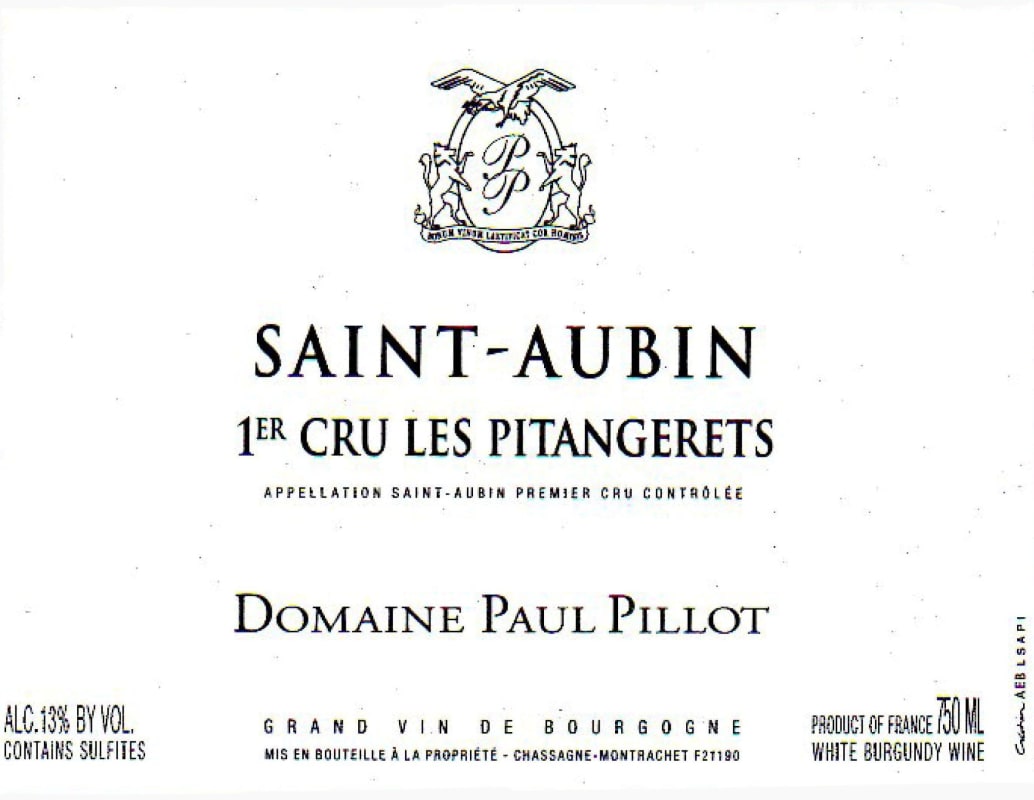 Domaine Paul Pillot Saint-Aubin Les Pitangerets Premier Cru 2021 Front Label