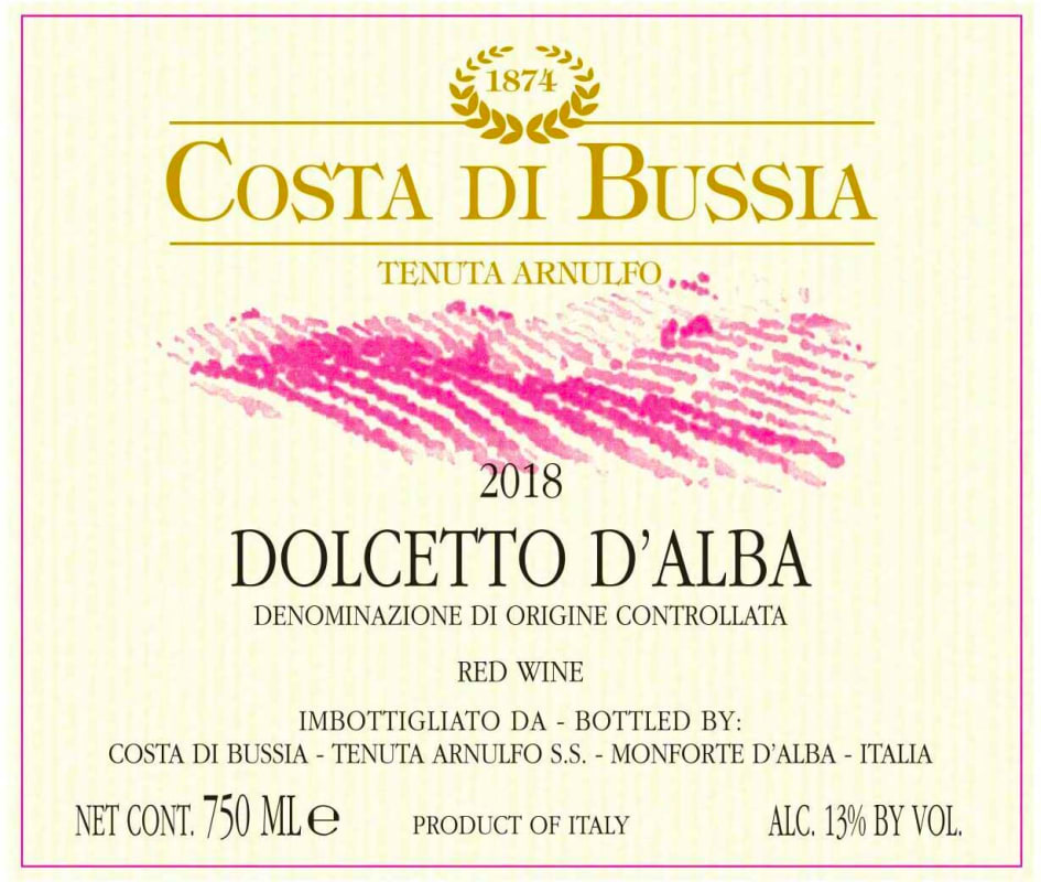 Costa di Bussia Tenuta Arnulfo Dolcetto d'Alba 2018 Front Label