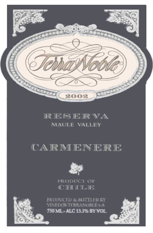 Terra Noble Reserva Carmenere 2002 Front Label