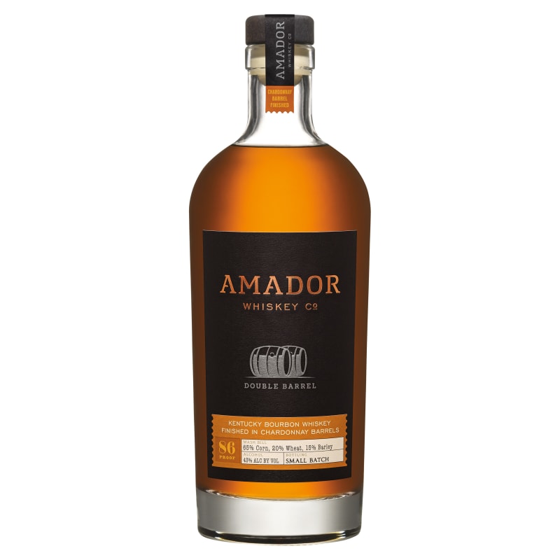 Amador Whiskey Co. Double Barrel Chardonnay Barrel Finished Bourbon Whiskey Front Bottle Shot