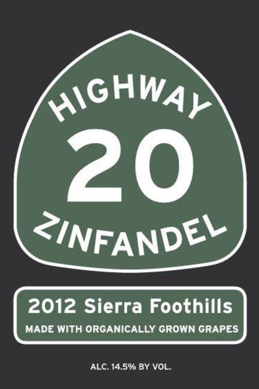 Highway 20 Wine Zinfandel 2012 Front Label