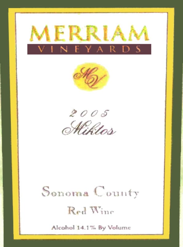 Merriam Vineyards Miktos 2005 Front Label