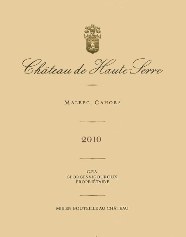 Georges Vigouroux Chateau de Haute-Serre Malbec 2010 Front Label
