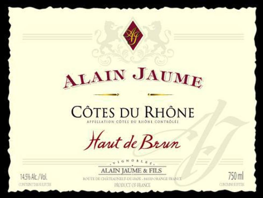 Alain Jaume Cotes du Rhone Haut de Brun Rouge 2009 Front Label